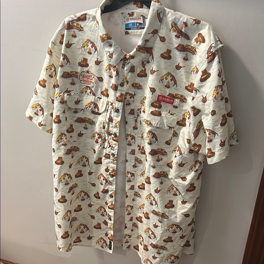 Magellan Outdoors Men's White Graphic Button Down Shirt